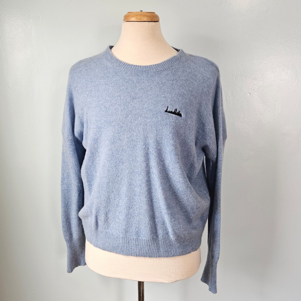 Vineyard Vines Mens‎ 100% Cashmere NY Skyline Crewneck Sweater Light Blue Large
